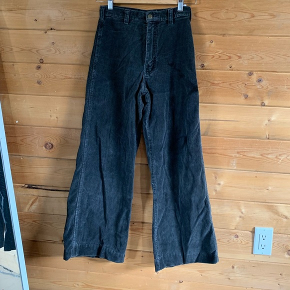 Vintage Pants - Vintage Black Corduroy Womens Super Wide Leg Pants Size 28 Waist Retro 90s Skate